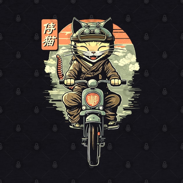 Japanese Samurai Cat on Motorcycle Kawaii Ninja Cat by Apocatnipse Meow